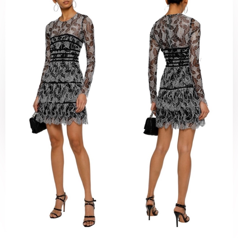 Black and White Lace Long Sleeve Dress 6